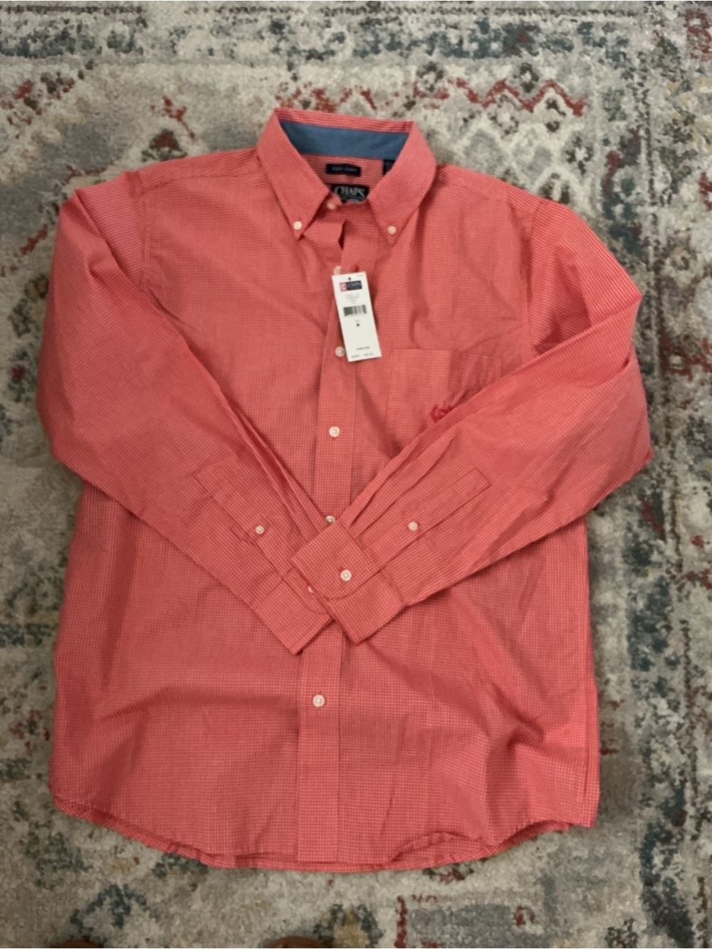 Chaps Men's Coral-Red Button-Down Dress Shirt